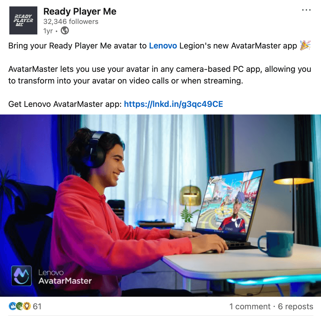 Ready Player Me content and community screenshot