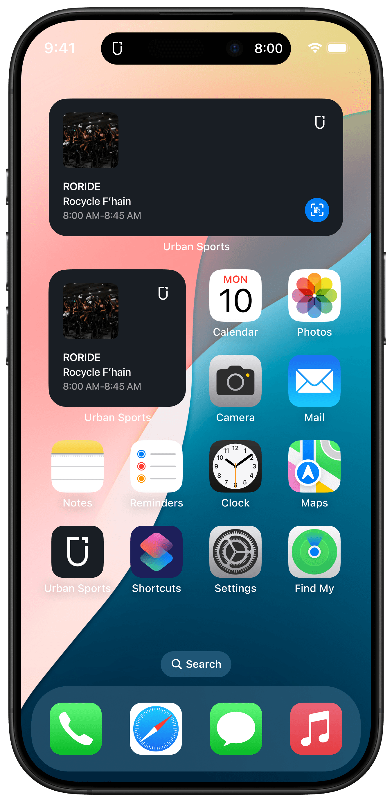 Urban Sports Club home screen widget concept