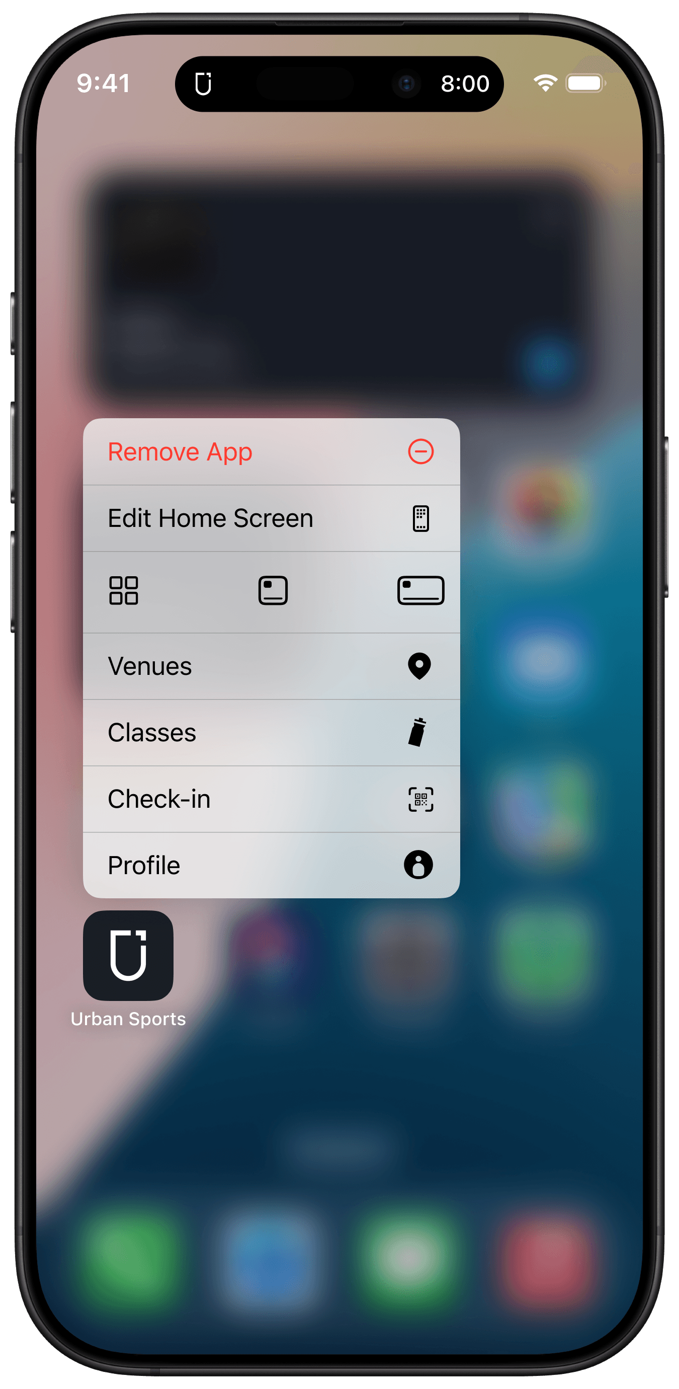Urban Sports Club quick actions concept