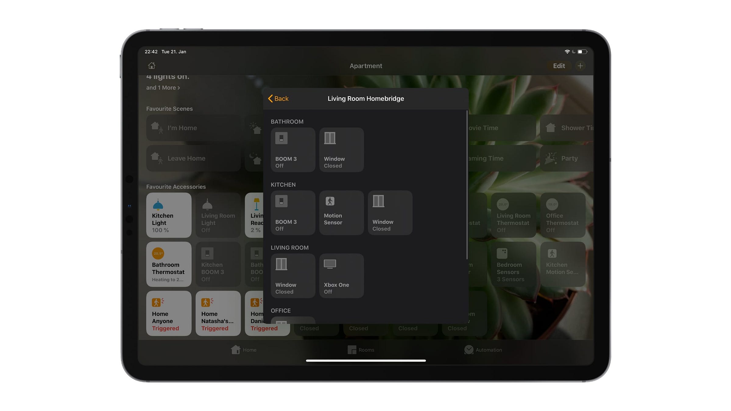 Apple Home interface with devices connected to Homebridge