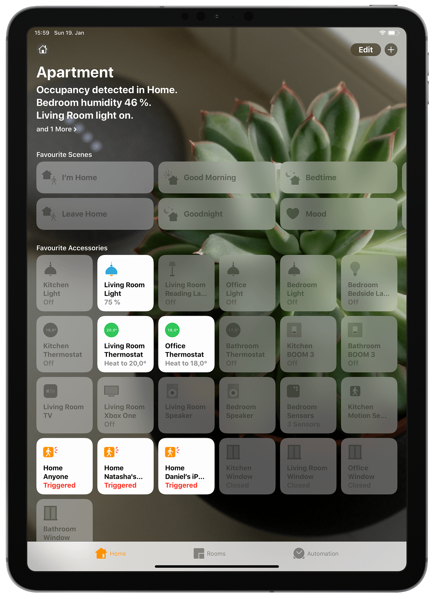 Screenshot of Apple Home app on an iPad
