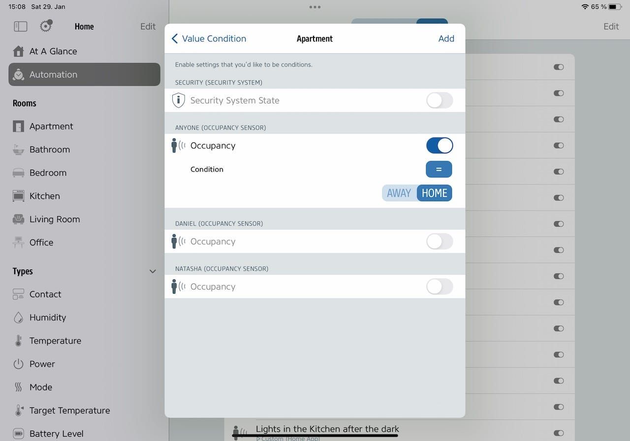 Setting up a condition-based automation in the Eve app
