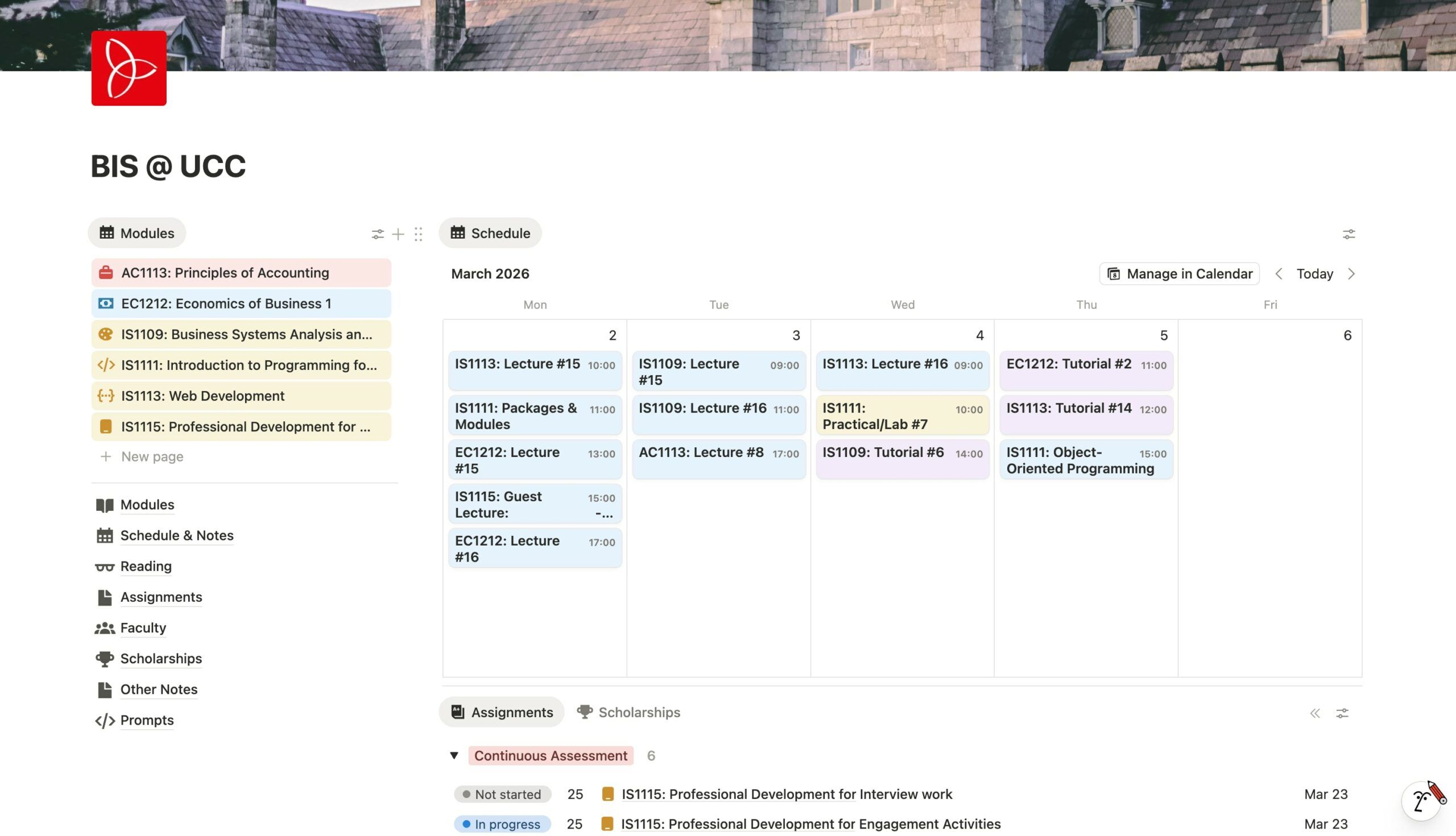 notion university dashboard template