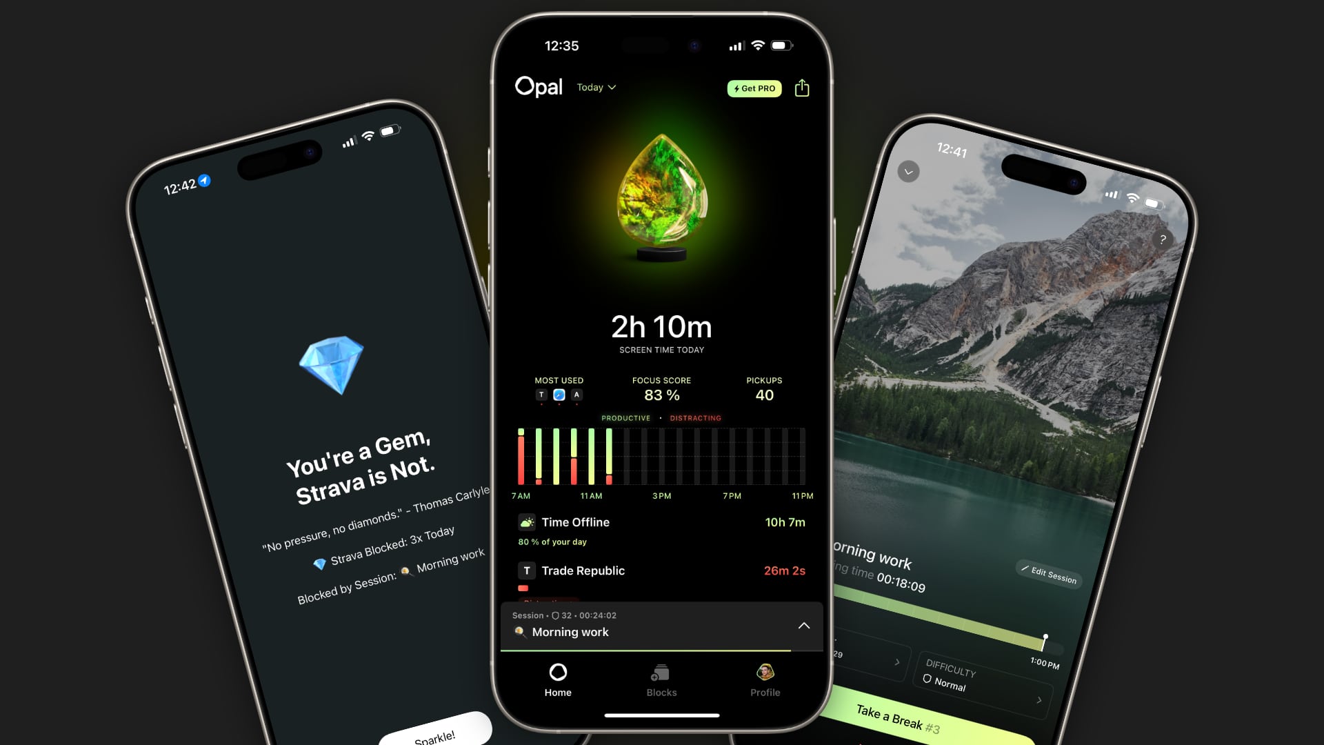 Screenshots from the iOS version of the app Opal